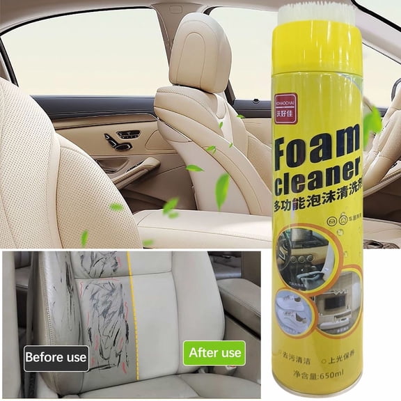 Car Upholstery Multifunctional Foam Cleaner, 650ml Waterless Wash Foam for Leather Seat Cleaning and Stain Removal, Car & Home-Use with Mild Formula and Fresh Scent
