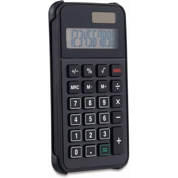 1InTheOffice 10 Digit Pocket Calculator, Office Calculator, Dual Powered Handheld Calculator, Solar and Battery, Black, 1 Pack