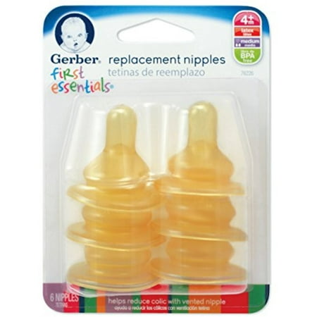 4 Pack - Gerber First Essentials Latex Nipples 6