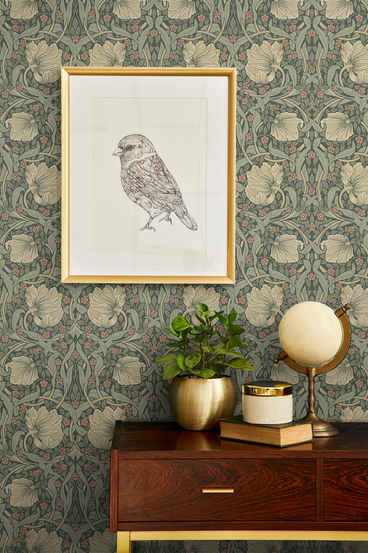 NextWall Gardenia & Sage Pimpernel Floral Peel and Stick Wallpaper