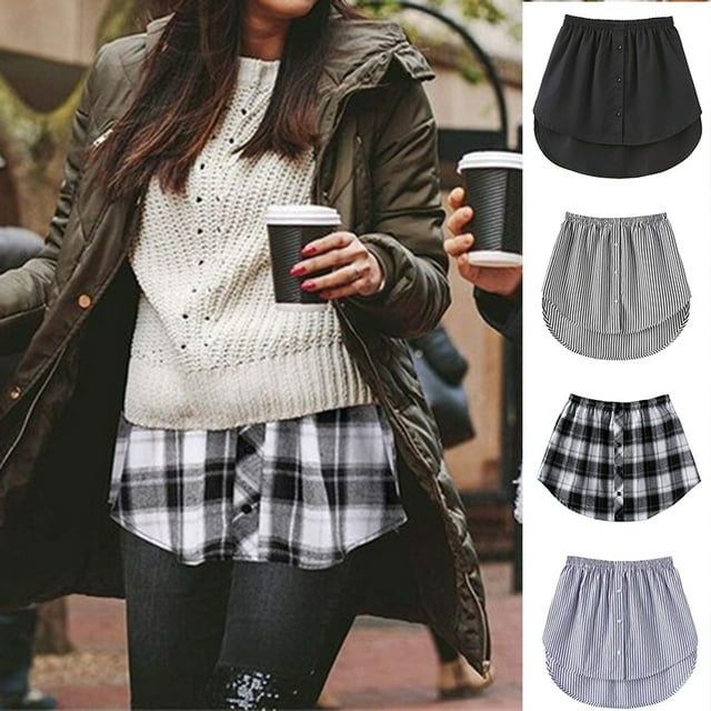 CAROOTU Rallonges de Chemise Ajustables Superposition Faux Hauts Ourlet Bas avec Bande Élastique Mini Jupe