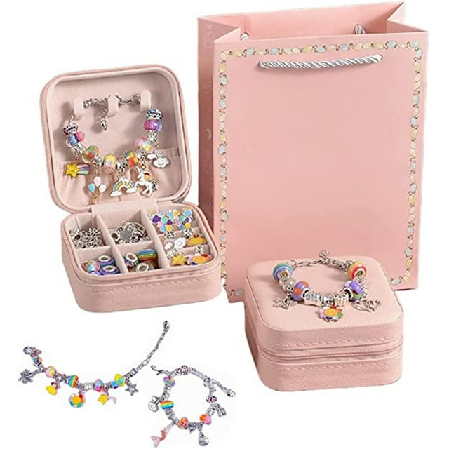 Charm Bracelet Making Kit, 66 Pcs Charm Bracelet Making Kit Jewelry Making Supplies, Gift Boxed Charm Bracelet Girl Diy Craft Gift Kit for Teen Girls Crafts for Girls Ages 5-12