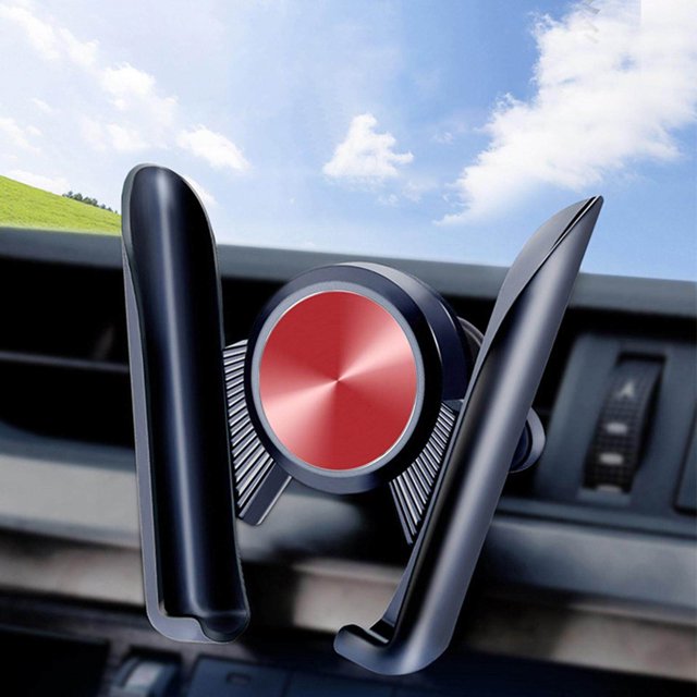 Car Phone Holder Auto 360 Rotation Clip Car Phone Mount Navigation for 4.5-6.2inch Phones Red