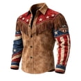thumbnail image 3 of Telankuip American Independence Day Vintage Tassel Printed Men's Shirts USA 250th Anniversary Long Sleeve Button down Casual Top July 4th Celebration Cowboy Style Shirts 10-Red XL, 3 of 5