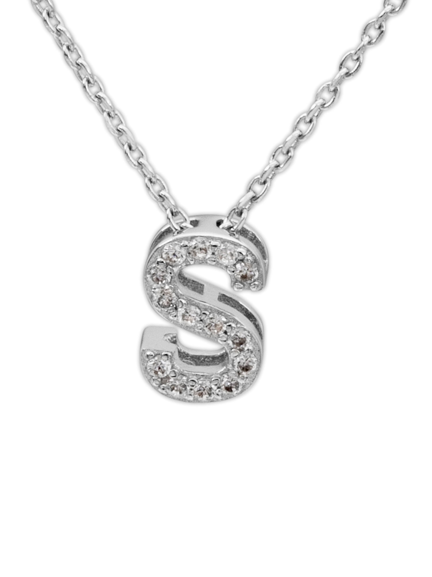 Sterling Silver G Initial Set with CZs and Chain
