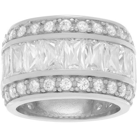 Brinley Co. Women's CZ Sterling Silver Three-Row Wide Fashion Ring