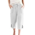 thumbnail image 4 of Bermuda Shorts for Women Linen Shorts Knee Length Casual Summer Capri Pants Pull On Long Shorts White XL 15" Inseam, 4 of 6