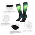 thumbnail image 3 of Xecao Green Night Sky Moon Branches print thigh-high socks, crafted for both men and women with a stretchy, high-opaque design perfect for daily wear, 3 of 6