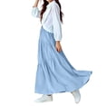 thumbnail image 3 of Eltusu Girls Skirts, Long-Length Pleated Cotton Elastic Waistband Casual Skirts Light Blue Size 10-12T, 3 of 5