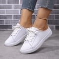 thumbnail image 4 of BOERTEU Women Frayed Edge Canvas Mule Sneakers, Lace Up Slip On Backless Casual Flat Shoes, Lightweight Non-Slip Walking Loafers for Daily Wear, 4 of 10