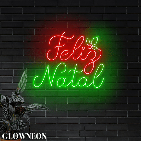 Glowneon Feliz Natal Led Neon Sign, Christmas Holiday Neon Wall Decor