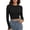Black, variant on Public Cropped Long Sleeve Tshirts for Womens Trendy Ribbed Crew Neck Slim Fit Tops Causal Solid Basic Tees Khaki XL