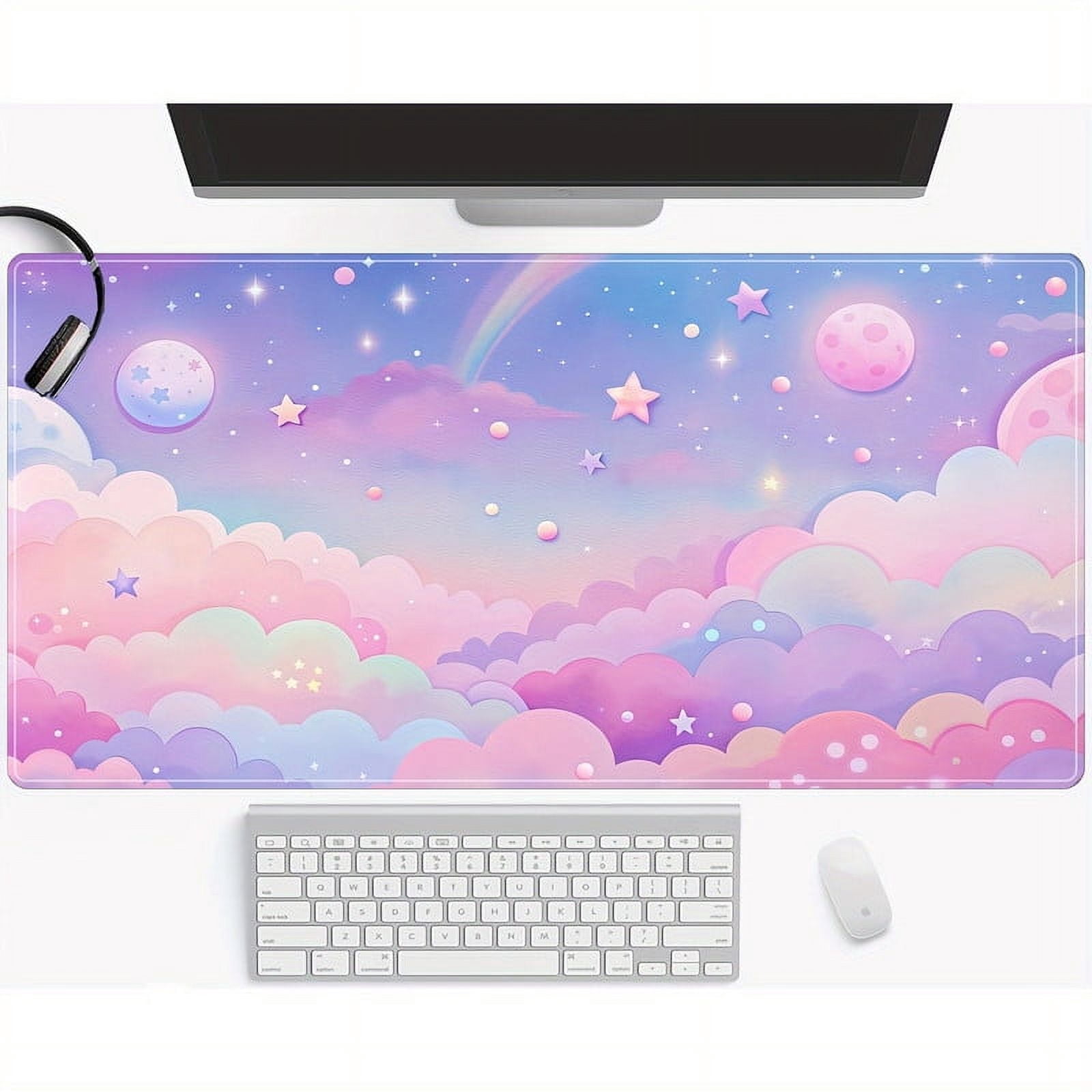 [Extra-Large Waterproof Gaming Mouse Pad] Extra-Large Pastel Cloud Gaming Mouse Pad 31.5x11.8 inch - Waterproof, Non-Slip Desk Mat with Stitched Edges for Office and Home Use