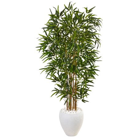 Nearly Natural 5Ft. Bamboo Artificial Tree In Oval White Planter