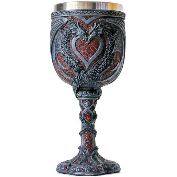 Medieval Double Dragon Wine Goblet Valentines Gifts Dungeons Dragons Wine Chalice 7oz Stainless Steel Cup Drinking Vessel Romantic Ideal Novelty Gothic Gifts