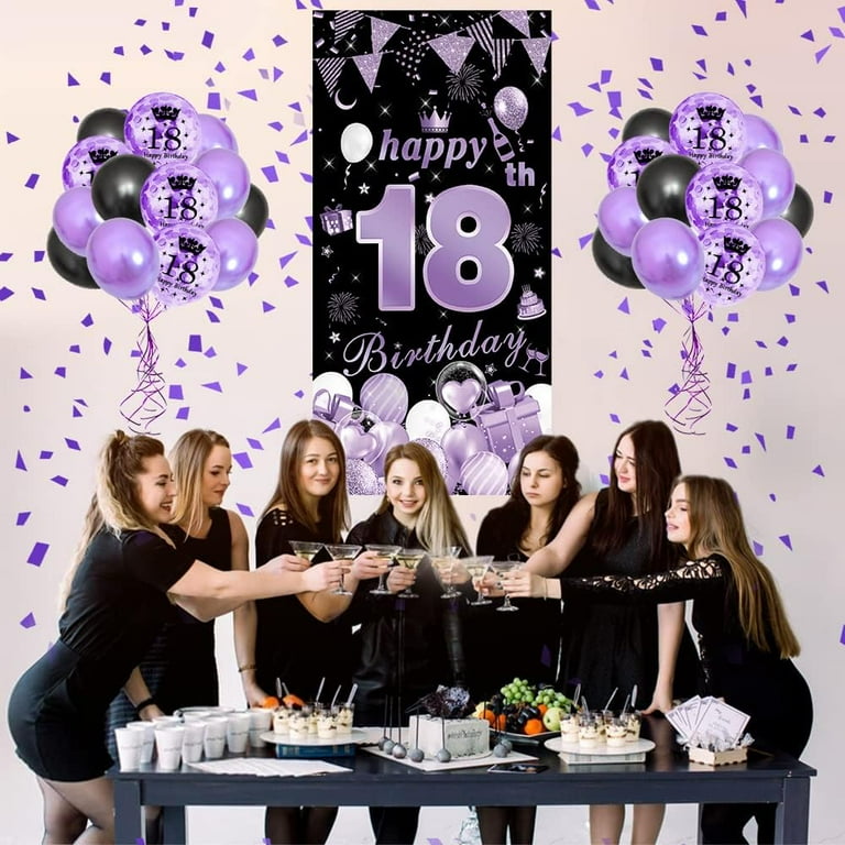 Décorations Anniversaire Violet 18 Ans, Ballons Violets Pastel Bannière HAPPY BIRTHDAY Ballons Numéro 18 Ballons Gris Violet Macaron Ballons Violets Métalliques Ballon Couronne Ballons Coeur