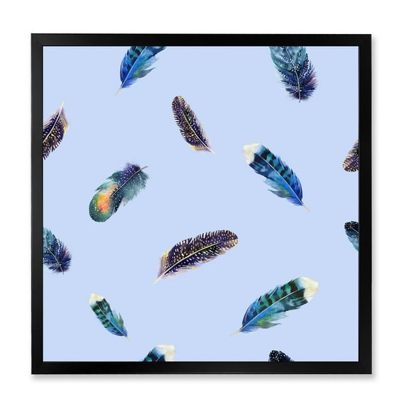 Designart 'Blue Feathers Boho Ethnic ' Bohemian & Eclectic Framed Art Print