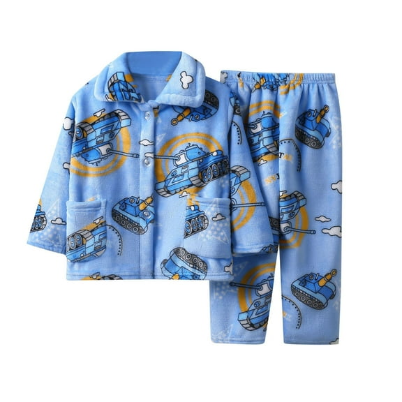Kids Boys Fleece Pajamas Set Warm Winter Fall Sleepwear Soft Tops Pants Sets With Pockets Infant Outwear