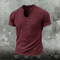 thumbnail image 2 of ZXLBBD T Shirts for Man Distressed Linen Raw Edge V Neck Short Sleeve Solid Color Lightweight Henley Tee Fashion Clothing Casual Summer Tshirts,Red,XL, 2 of 4