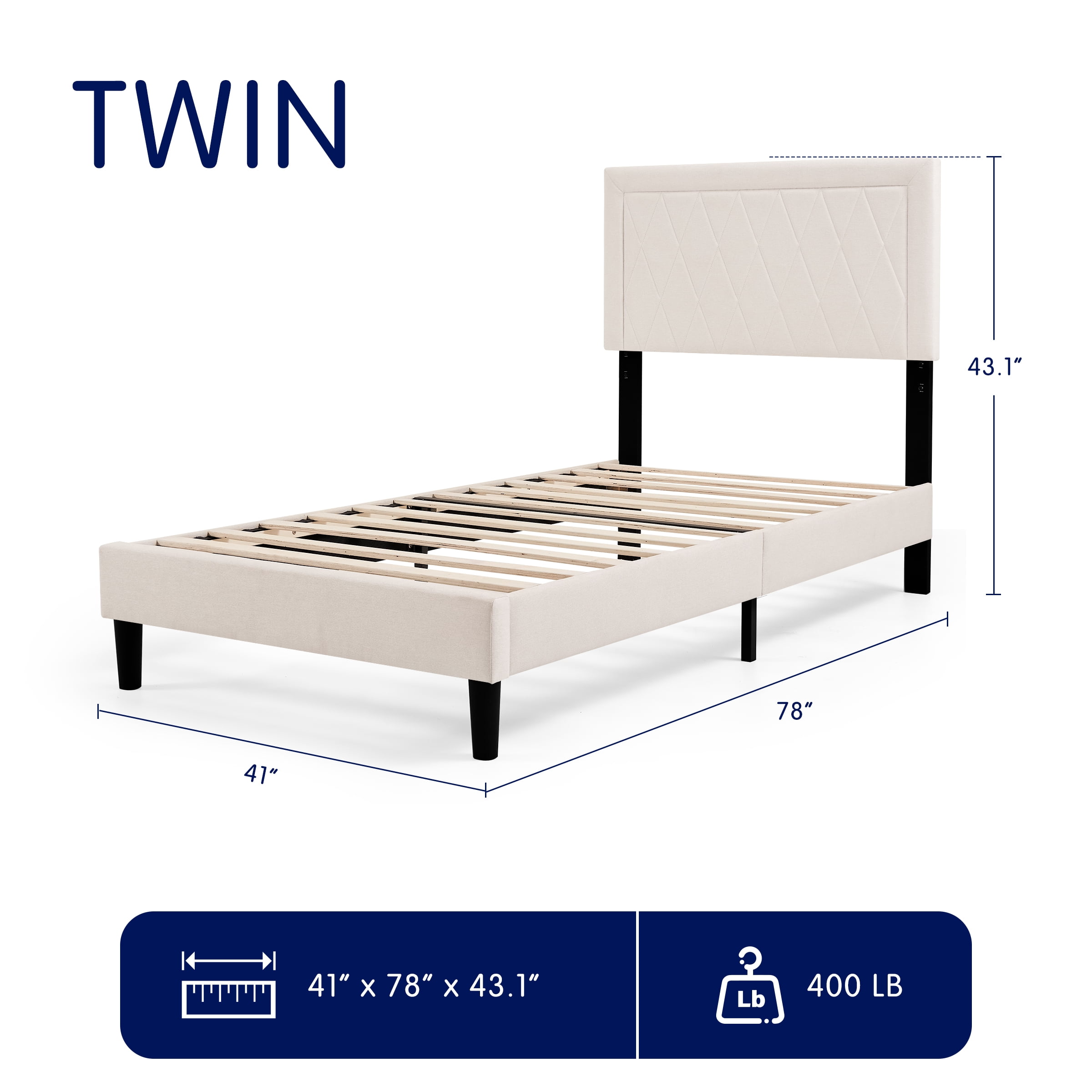 Modern Upholstered Bed Frame,Solid wood Platform,No Box Spring Needed,Twin,Beige