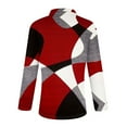 thumbnail image 6 of WTOBBY Women's Retro Print Polo Shirt - Long Sleeve Casual V-Neck Zipper Detail Tops for Women, Spring Fall Fashion Comfort Stretch Fabric,Red L, 6 of 7