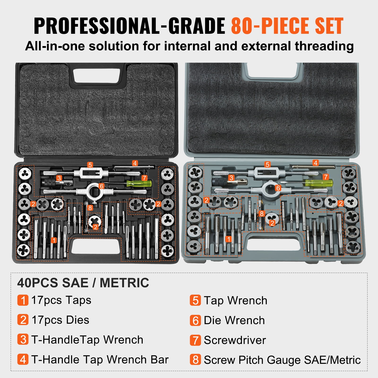 SKYSHALO, 12.40 x 7.87 x 1.57 Inches Smooth Finish Durable Tool Set, 80 Piece