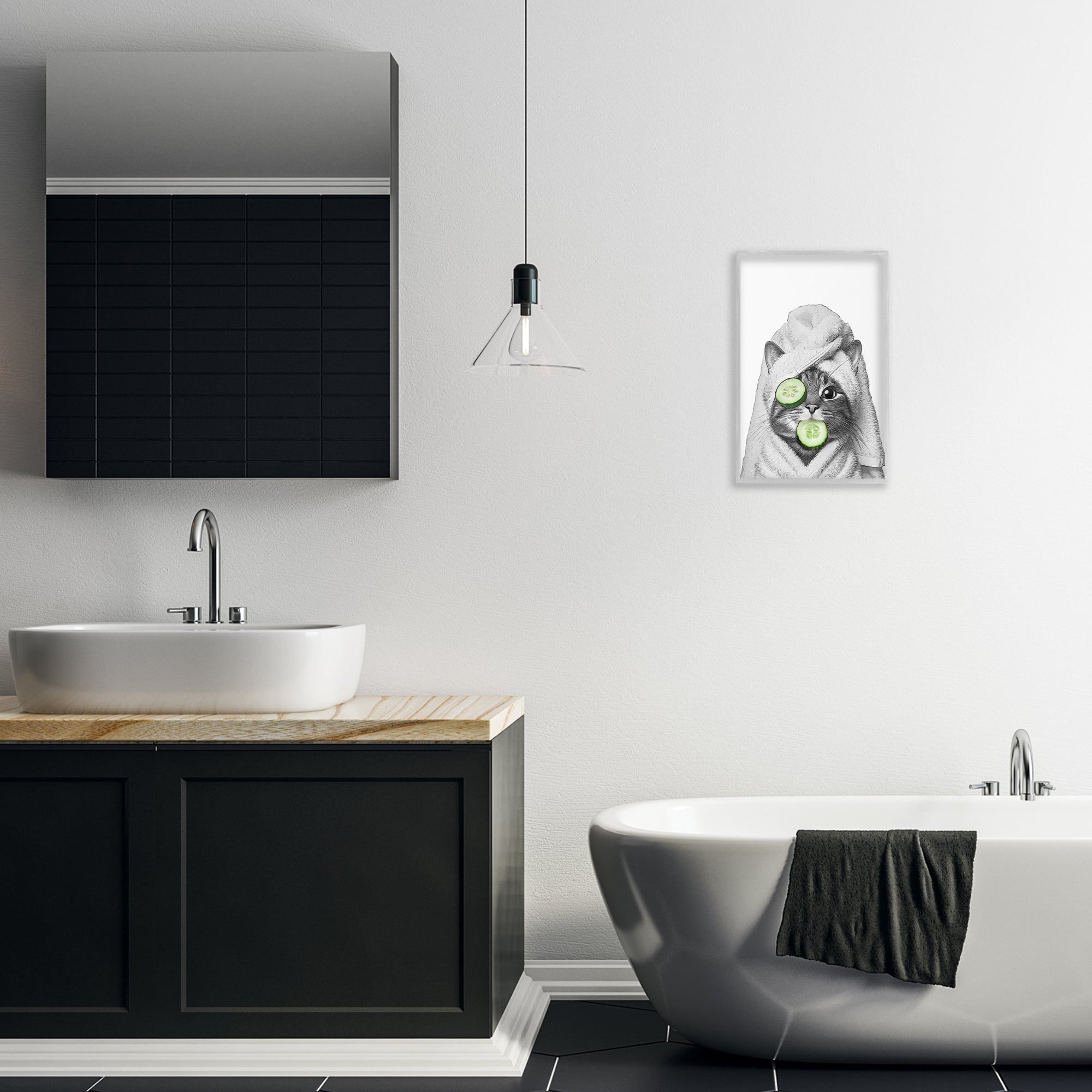 Stupell Industries Spa Bath Day Cat Typography Painting Gray Framed Art Print Wall Art, 12 x 18