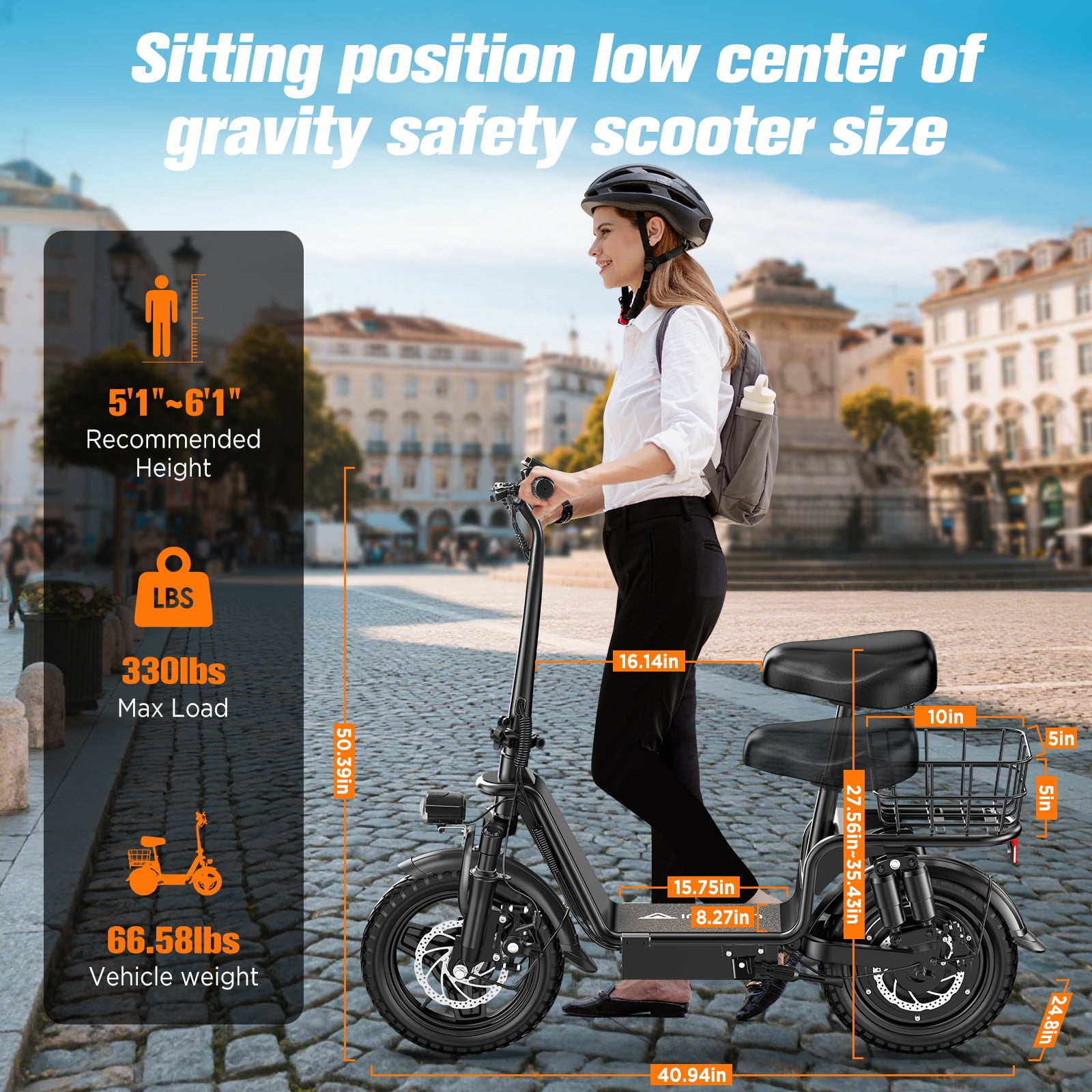 INSDRGN Electric Scooter for Adults with Seat, High Performance Foldable E-Scooter with 750W Motor, 20MPH, 28 Mile Range, 330lbs Max Load, UL2272
