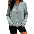 thumbnail image 3 of Bovxnpu Women's Pajama Tops Cardigan Button Long Sleeve Fleece Jacket Plus Sleepwear, 3 of 8