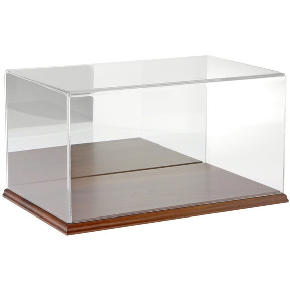 Plymor Clear Acrylic Display Case with Hardwood Base (Mirror Back), 16" W x 10" D x 8" H