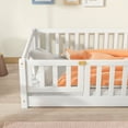 thumbnail image 3 of Twin Size Floor Bed with Fence & Door, Rubber Wood Frame with Safety Guardrails, White, 3 of 9