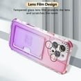 thumbnail image 4 of Card Slot Gradient Color Transparent Phone Case for iPhone 16 Plus, Soft TPU Shockproof Anti-Fall Slim Hard PC Back Cover with Tempered Glass Lens Protector for iPhone 16 Plus - Pink+Purple, 4 of 8