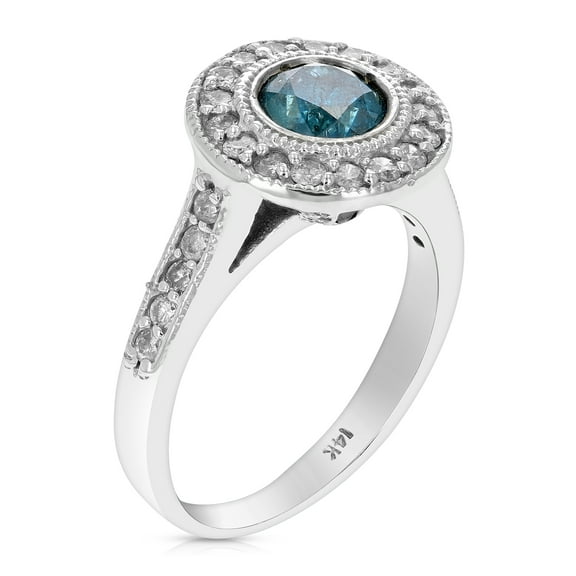 Vir Jewels 1 CTTW Blue Diamond Engagement Ring 14K White Gold Halo Style Round Prong