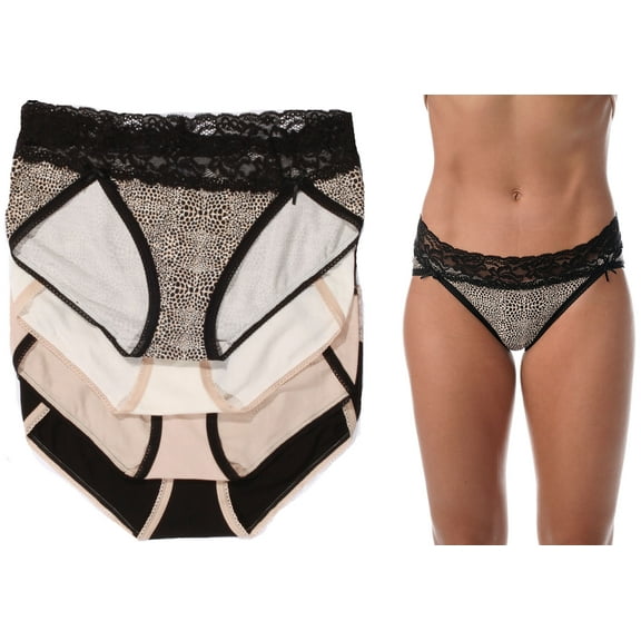 Just Intimates Ultra Soft Panties w/ Lace Trim (Large, Pack A)