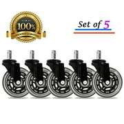 Universal Office Chair Caster Wheels Set of 5 Heavy Duty & Safe for All Floors Including Hardwood 3" Rubber Replacement for Desk Floor Mats