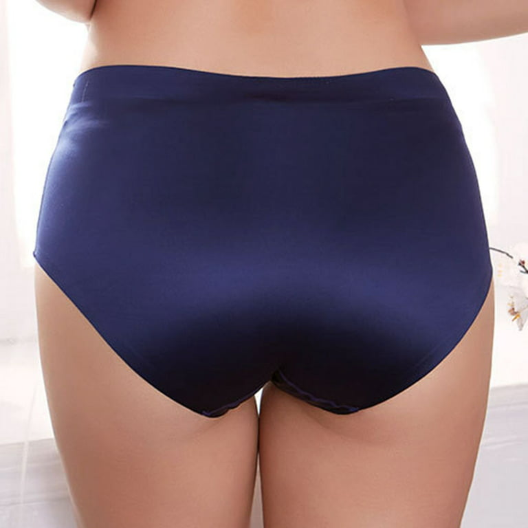 qazqa ladies plus size solid color womens glossy seamless stretch underwear  soft mid waist briefs panties blue l 