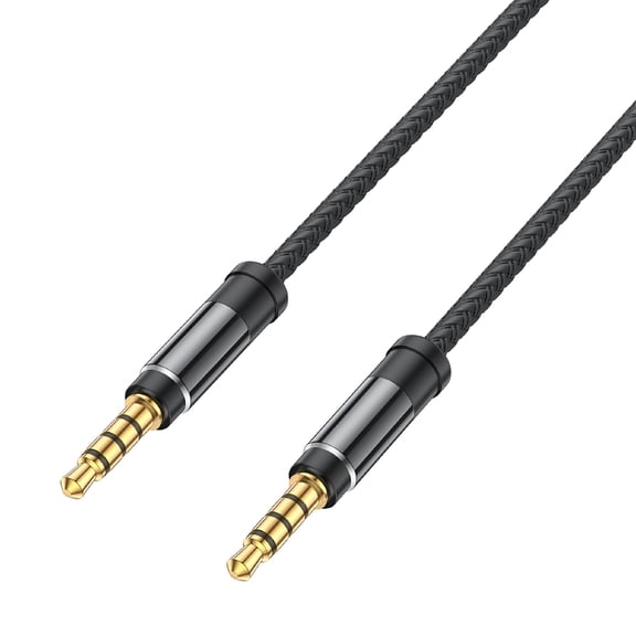 GJX 3.5mm Aux Cable TRRS 4 Pole Male to Male Audio Cord - Braided Stereo Jack with Microphone Support - HiFi Sound for Phone, Car, Speaker, Headphones, Computer - 1.5 Meter Black