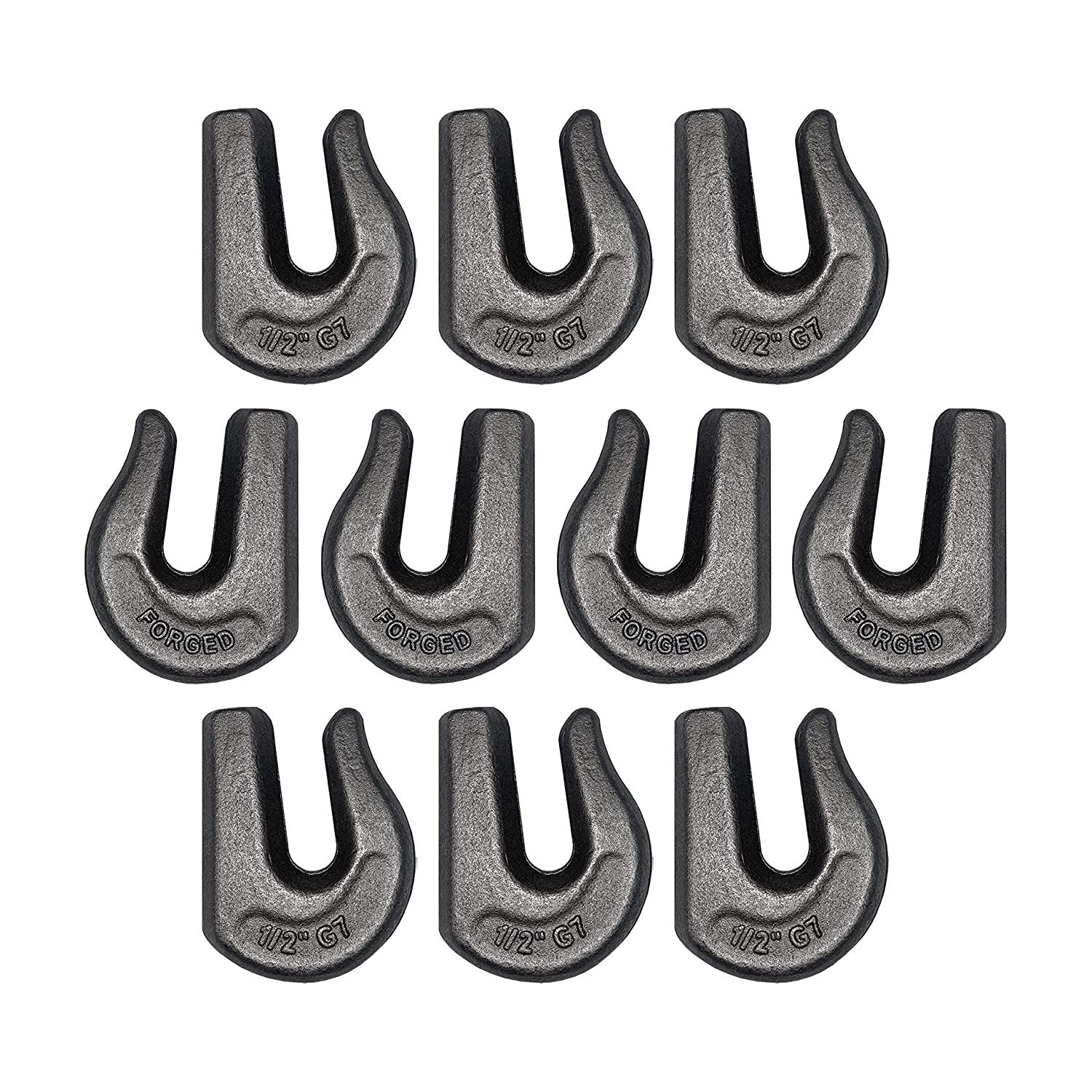 10 Pack Heavy Duty 1/2" Weld On Grab Hook, Grade 70 Clevis Chain Hook