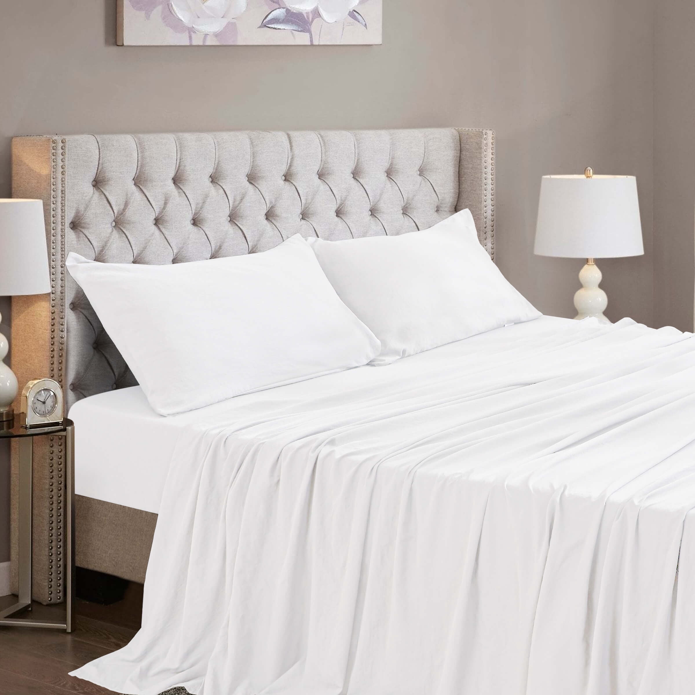 Subrtex Bed Sheets Twin XL Size, 3 Piece Sheet Set, Fitted Sheet and Pillowcase, Twin XL Sheets Deep Pocket, Super Soft Breathable Cooling Sheets, White