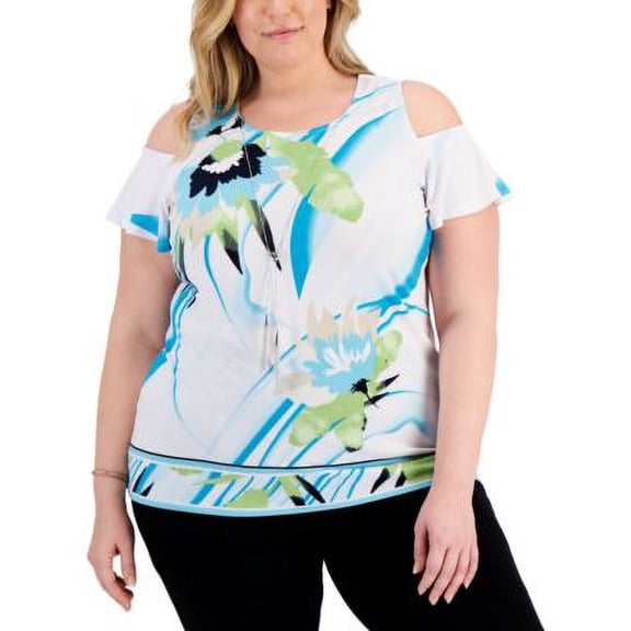 MSRP $65 Jm Collection Women Plus Size w/ Necklace Cold-Shoulder Top Size 3X