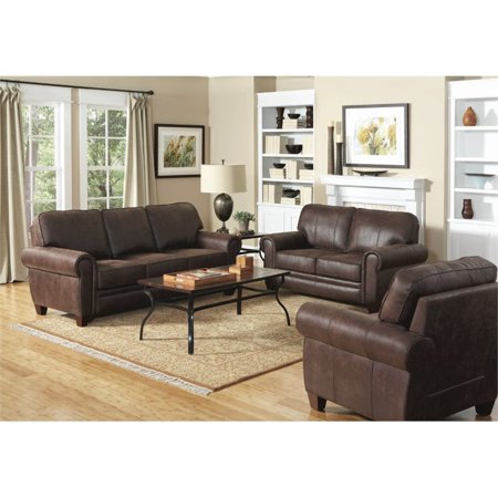 Coaster Bentley 3 Piece Microfiber Sofa Set In Brown Walmart Com