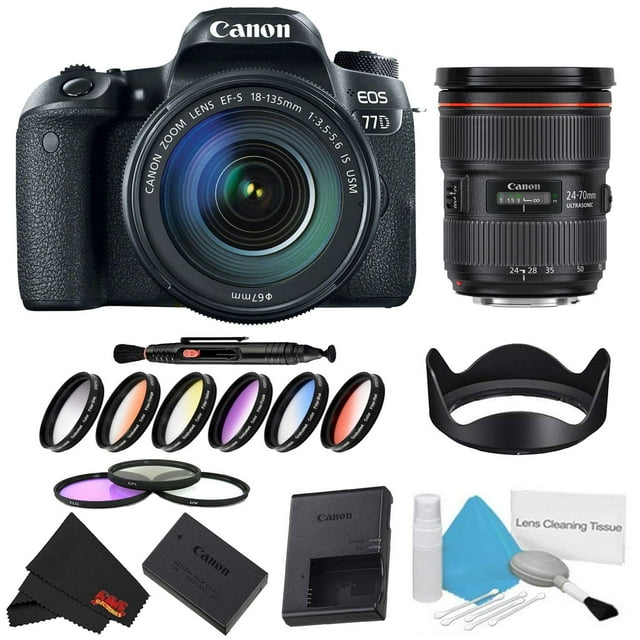 Canon EOS 77D Appareil Photo Reflex Numérique avec Objectif 18-135mm Ensemble avec Kit de Filtres 9 Pcs + Objectif Bonus 24-70mm (Modèle Intl)