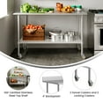 thumbnail image 3 of Flash Furniture 30" x 60" Prep and Work Table with NSF Certified Stainless Steel Top Shelf, 4" Backsplash, Adjustable Galvanized Steel Undershelf, 4 Casters, 3 of 9