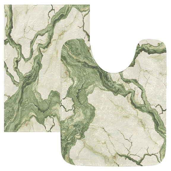 Ryvnso Marble Green Bathroom Shaggy Rugs Toilet Mat Soft Contour Rug