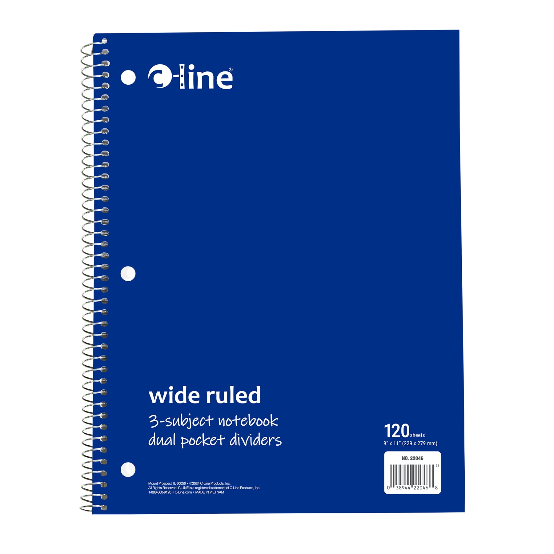 C-Line 3-Subject Notebook, Wide Ruled, 120 Sheets, Assorted Colors, Pack of 3 C-Line 3-Subject Notebook, Wide Ruled, 120 Sheets, Assorted Colors, Pack of 3