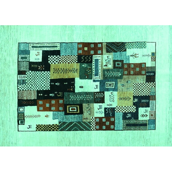 Ahgly Company Indoor Rectangle Abstract Turquoise Blue Contemporary Area Rugs, 2' x 4'