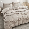 thumbnail image 3 of Move Over Ruffled Duvet Cover Set King Taupe Bedding Sets Three Layered Ruffle Pattern Soft Washed Microfiber No Filling, 3 of 10