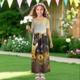 thumbnail image 4 of Uourmeti Girl's Maxi Dress Black Horse Sunflower Print Short Sleeve Long Dresses Crew Neck Elegant Casual Sundress with Pockets, Size 13-14 Years, 4 of 7