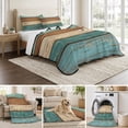 thumbnail image 6 of Queen Quilt Set 90''x96'', Farmhouse Teal Brown Lightweight Summer Bedspread Coverlet Set with 2 Pillow Shams, Vintage Retro Wooden Breathable All Season Quilt Bedding for Bedroom/Guest Room, 6 of 9