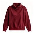 thumbnail image 4 of VEKDONE Womens Turtleneck Sweatshirt Fall Drop Shoulder Long Sleeve Sweatshirt Trendy Loose Fit Lightweight Pullover Tops Solid Color Casual Shirts Wine S, 4 of 6